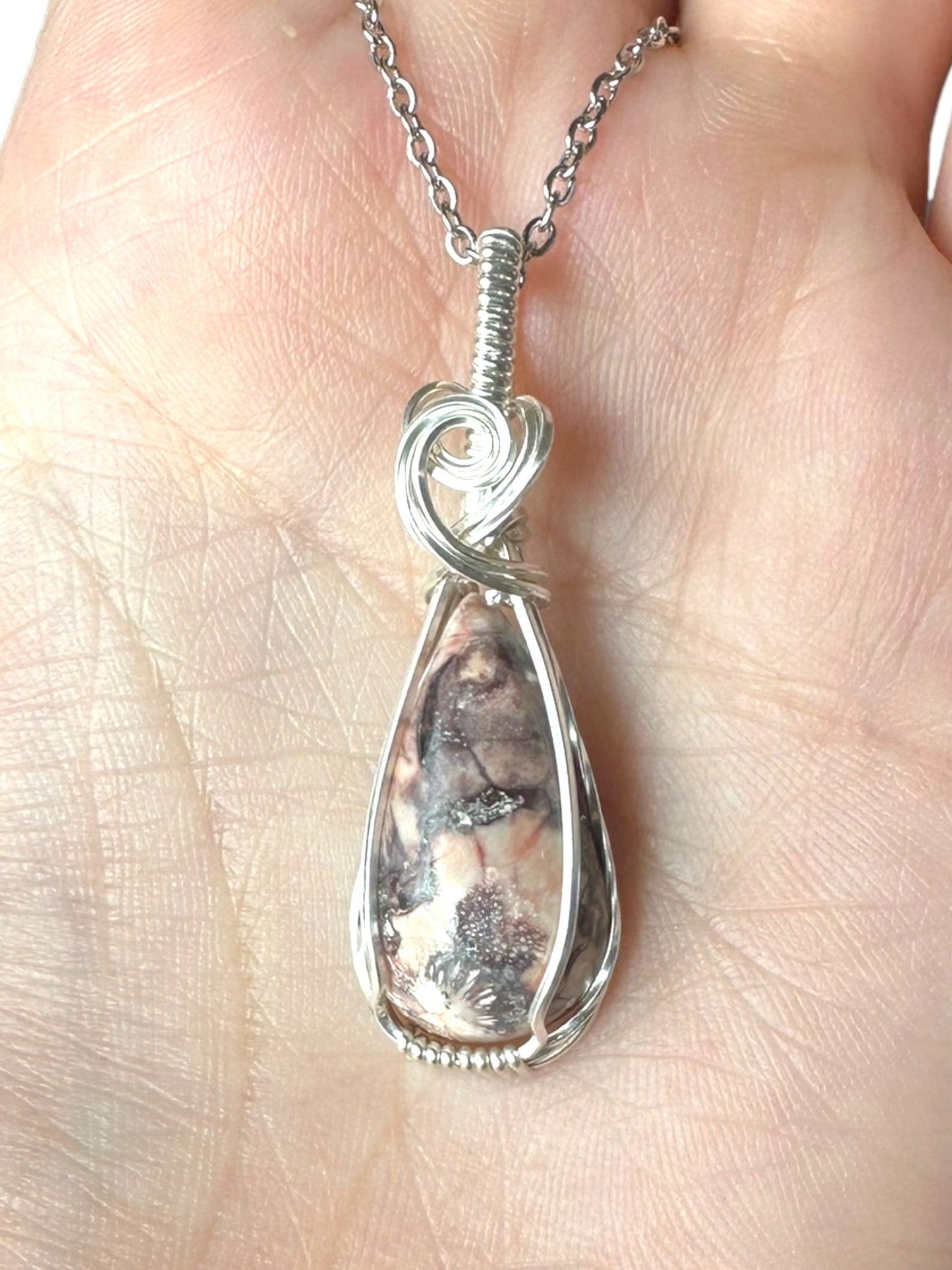 Sterling Silver Wire Wrapped Bird's Eye Jasper Crystal Bezel Pendant