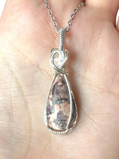 Sterling Silver Wire Wrapped Bird's Eye Jasper Crystal Bezel Pendant