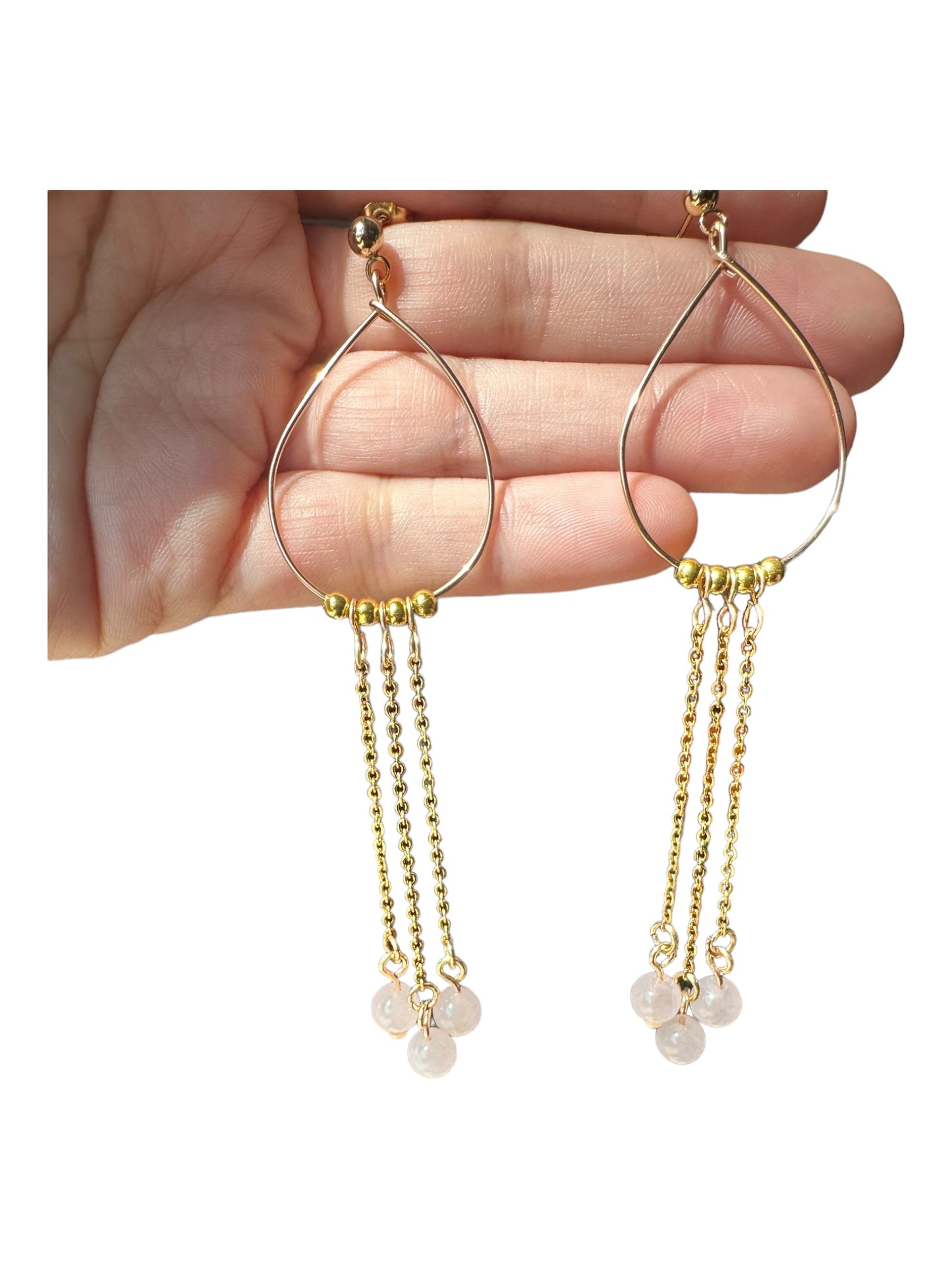 Opalite | Larvikite | Rose Quartz Hypoallergenic Dangle Crystal Earring