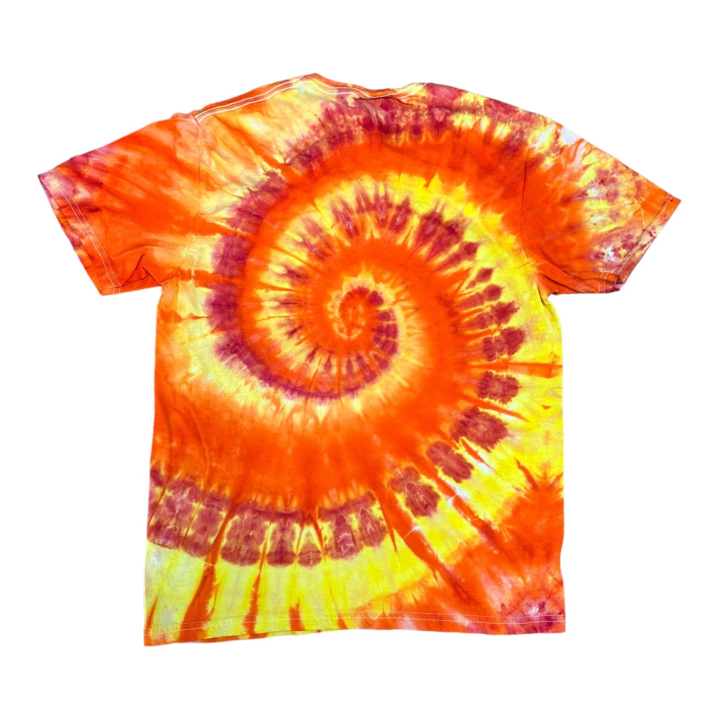 Adult Medium Red Orange and Yellow Spiral Ice Dye Tie Dye Shirt