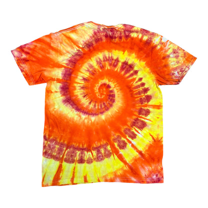 Adult Medium Red Orange and Yellow Spiral Ice Dye Tie Dye Shirt