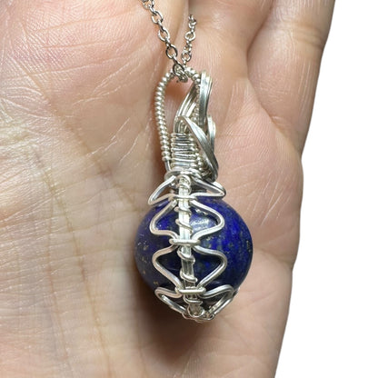 Sterling Silver | 14KT Gold Filled Wire Wrapped Lapis Lazuli Crystal Fidget Bezel Pendant