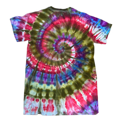 Adult Small Moss Green Pink Purple and Blue Spiral Ice Dye Tie Dye Shirt