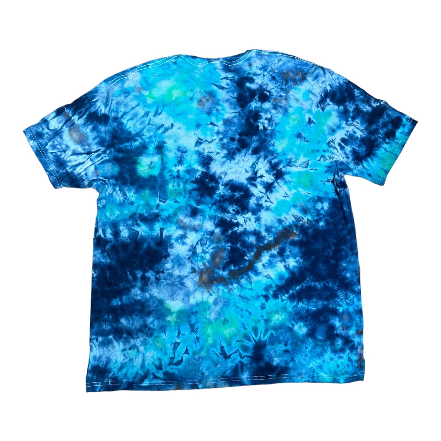 Adult XL Blues and Green Scrunch Ice Dye Tie Dye T-Shirt