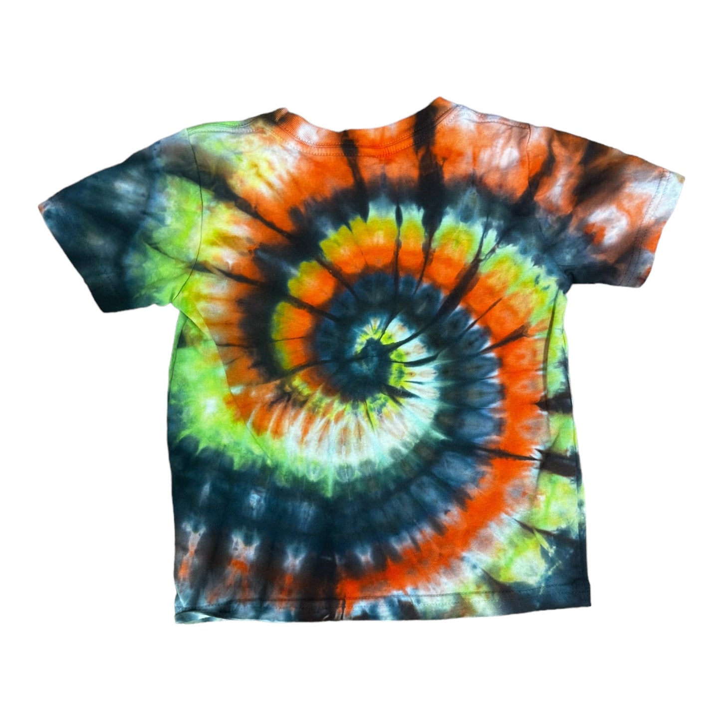 Toddler 3T Black Green and Orange Spiral Ice Dye Tie Dye Shirt