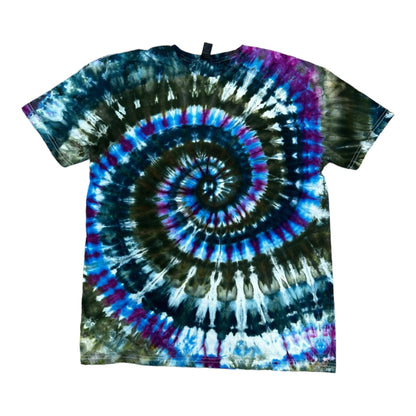 Adult Large Blue Purple and Green Spiral Ice Dye Tie Dye Shirt