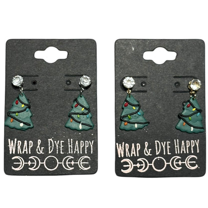 Hypoallergenic Hand Painted Christmas Tree Dangle Clay Earrings