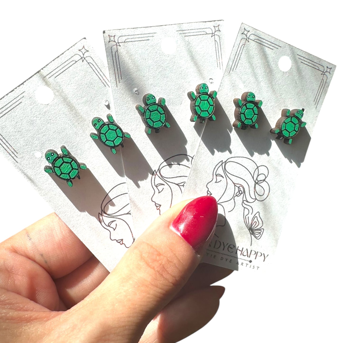 Hypoallergenic Hand Painted Turtle Laser Engraved Wood Earrings