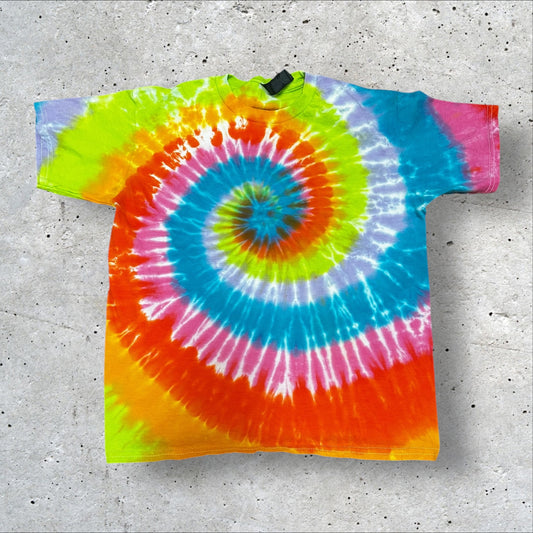 Youth Large Neon Rainbow Spiral Tie Dye Shirt