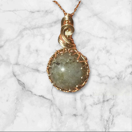 Sterling Silver | 14KT Gold Filled Wire Wrapped Labradorite Crystal Fidget Bezel Pendant