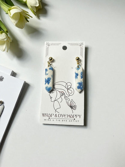 Hypoallergenic Blue Wildflower Floral Teardrop Clay Dangle Earrings