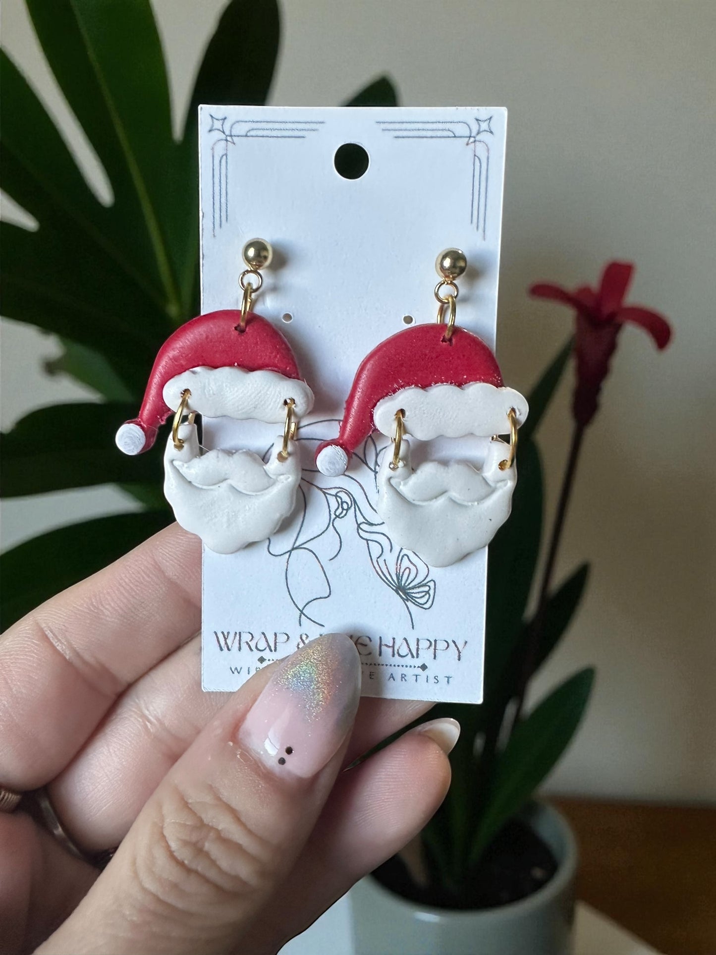 Hypoallergenic Clay Santa Dangle Clay Earrings