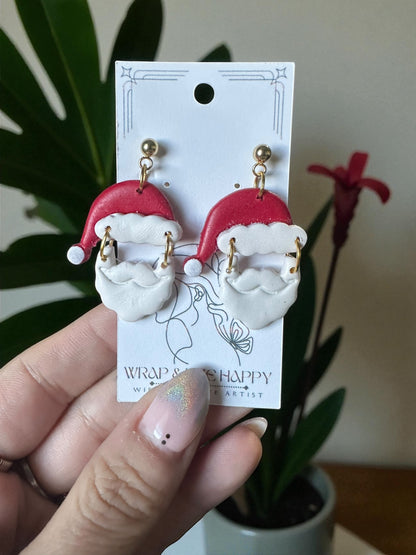 Hypoallergenic Clay Santa Dangle Clay Earrings