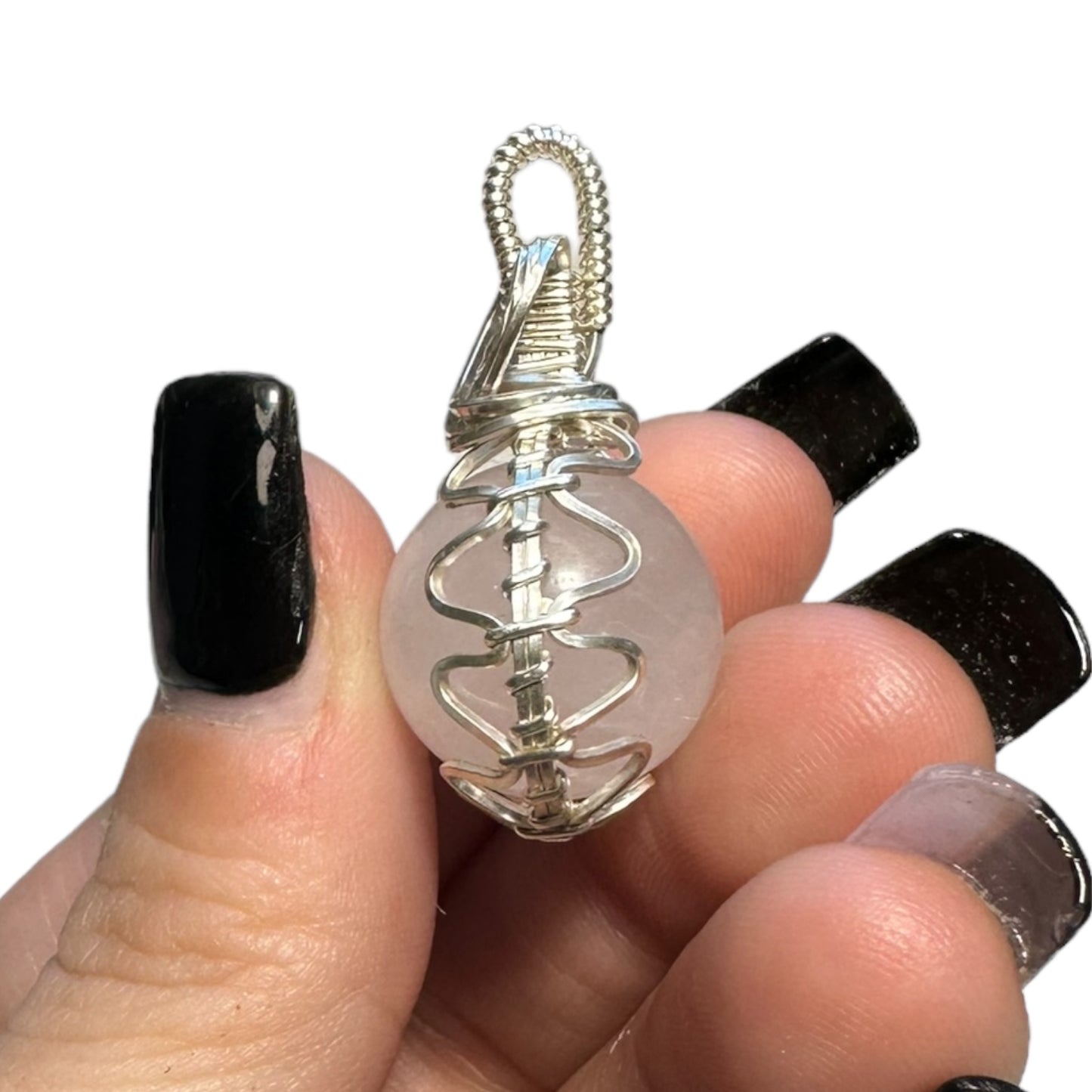 Sterling Silver | 14KT Gold Filled Wire Wrapped Rose Quartz Crystal Fidget Bezel Pendant
