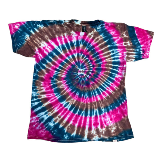 Youth XL Blue  Brown and Pink Spiral Tie Dye Shirt