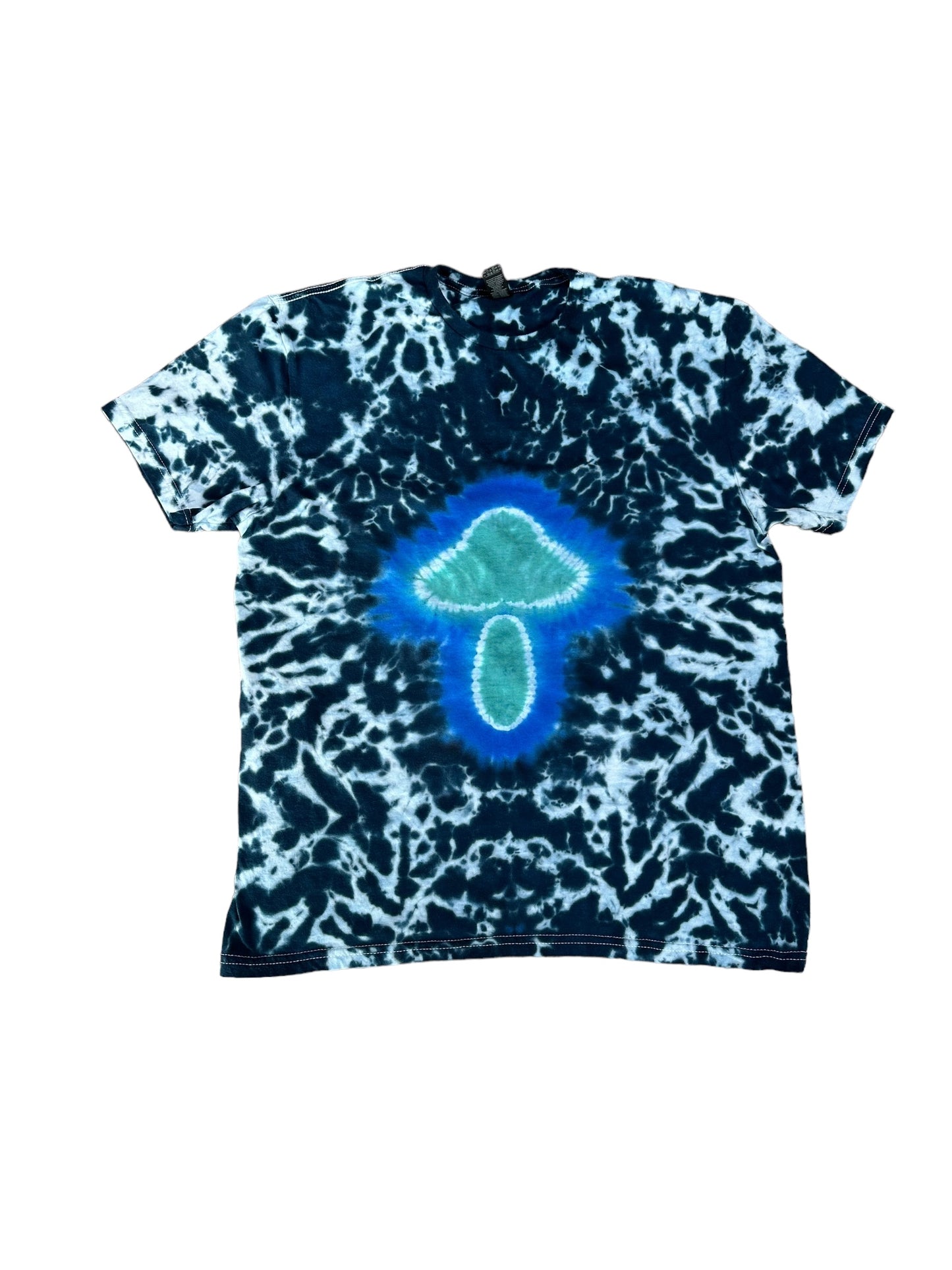 Adult Large Black Blue and Green Mushroom Tie Dye Shirt