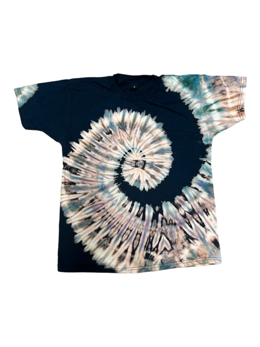 Youth XL Blue and Purple Spiral Reverse Tie Dye Shirt
