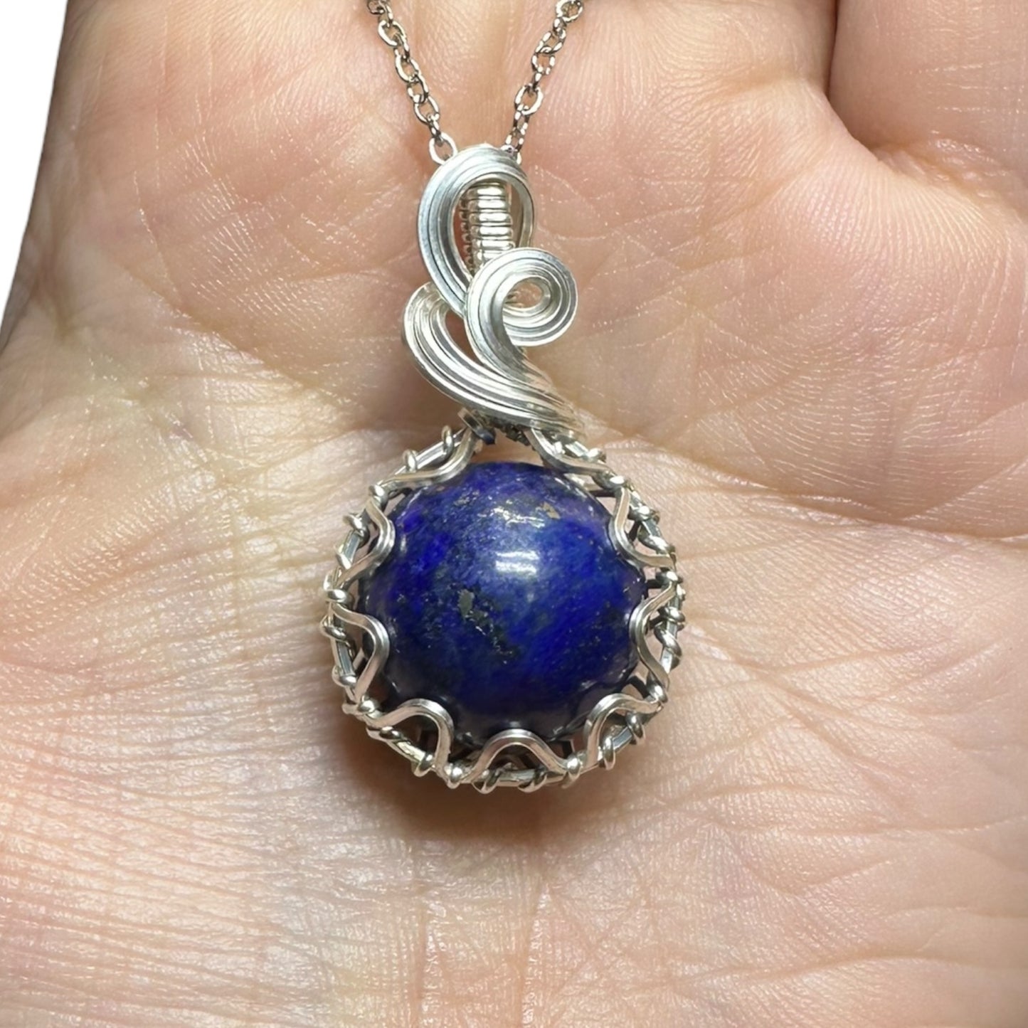 Sterling Silver | 14KT Gold Filled Wire Wrapped Lapis Lazuli Crystal Fidget Bezel Pendant