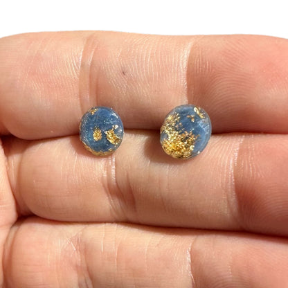 8MM Hypoallergenic Blue and Gold Leaf Faceted Epoxy Resin Earrings