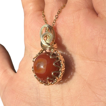 Sterling Silver | 14KT Gold Filled Wire Wrapped Carnelian Crystal Fidget Bezel Pendant