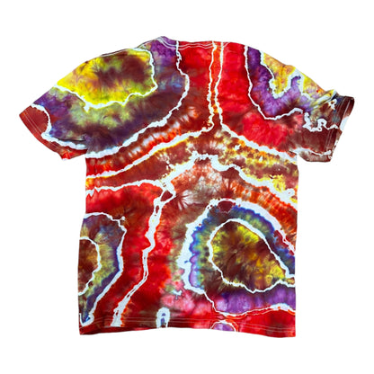 Adult Medium Red Purple Blue and Yellow Geode Ice Dye Tie Dye Shirt