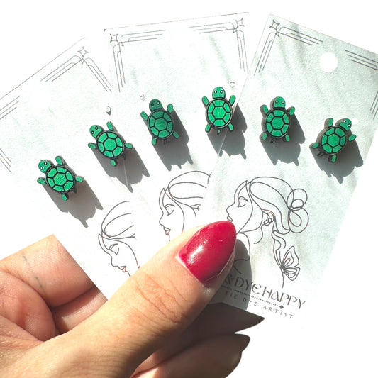 Hypoallergenic Hand Painted Turtle Laser Engraved Wood Earrings