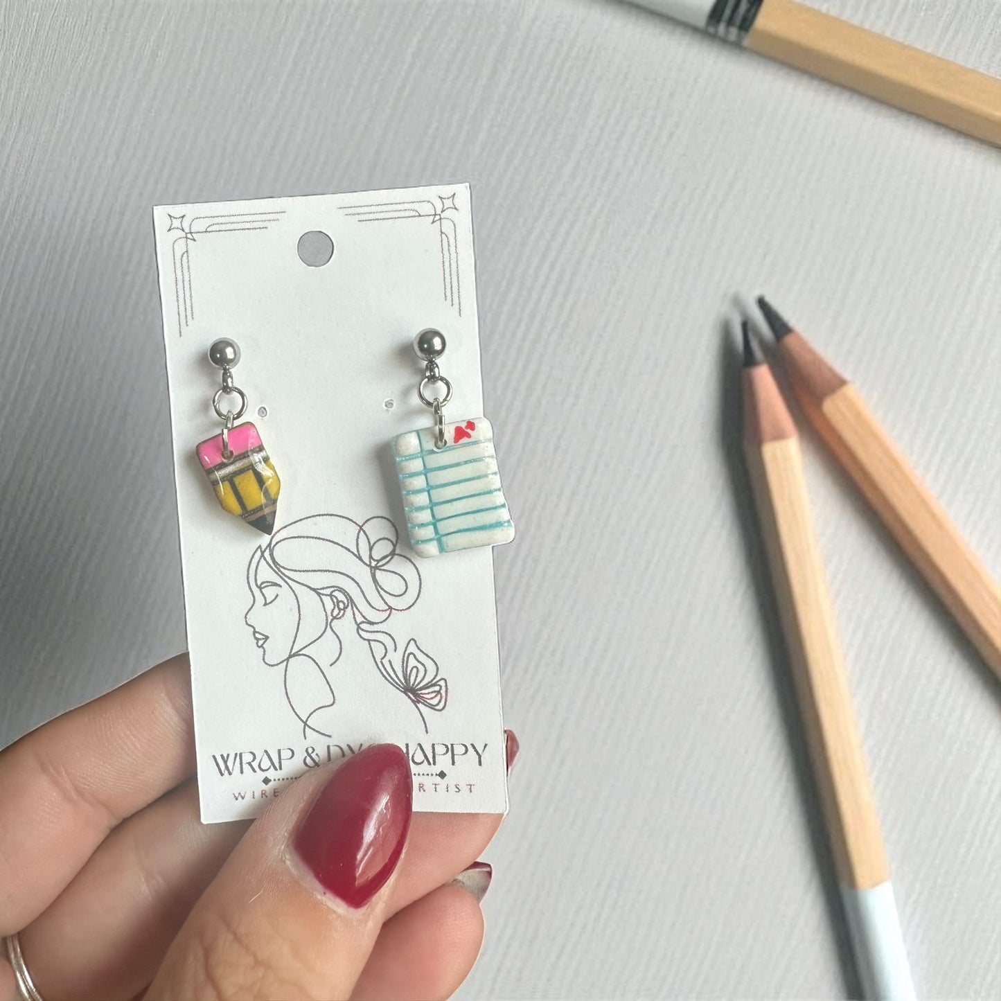 Hypoallergenic Clay Homework and Pencil Dangle Earrings