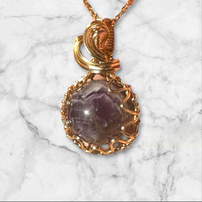 14KT Gold Filled Wire Wrapped Amethyst Crystal Fidget Bezel Pendant