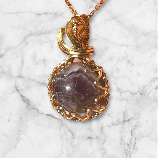14KT Gold Filled Wire Wrapped Amethyst Crystal Fidget Bezel Pendant