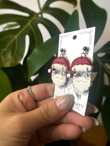 Hypoallergenic Clay Santa Dangle Clay Earrings