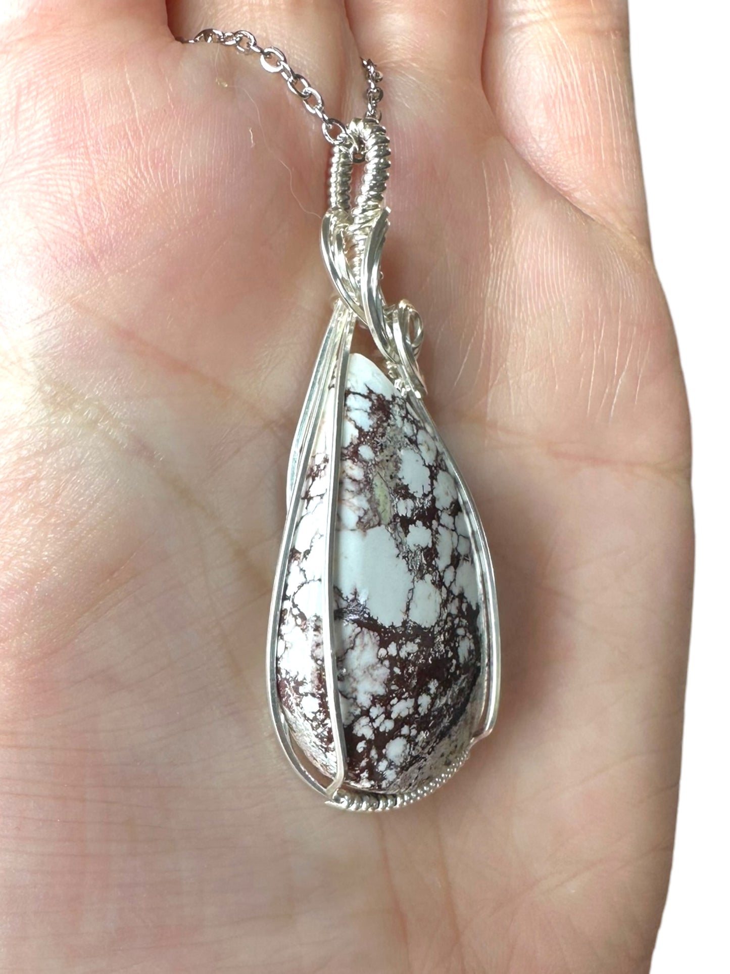 Sterling Silver Wire Wrapped Wild Horse Jasper Crystal Bezel Pendant