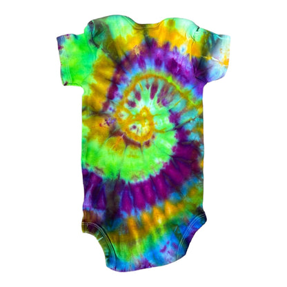 Infant 18 Months Green Purple Blue and Golden Yellow Ice Dye Tie Dye Onesie