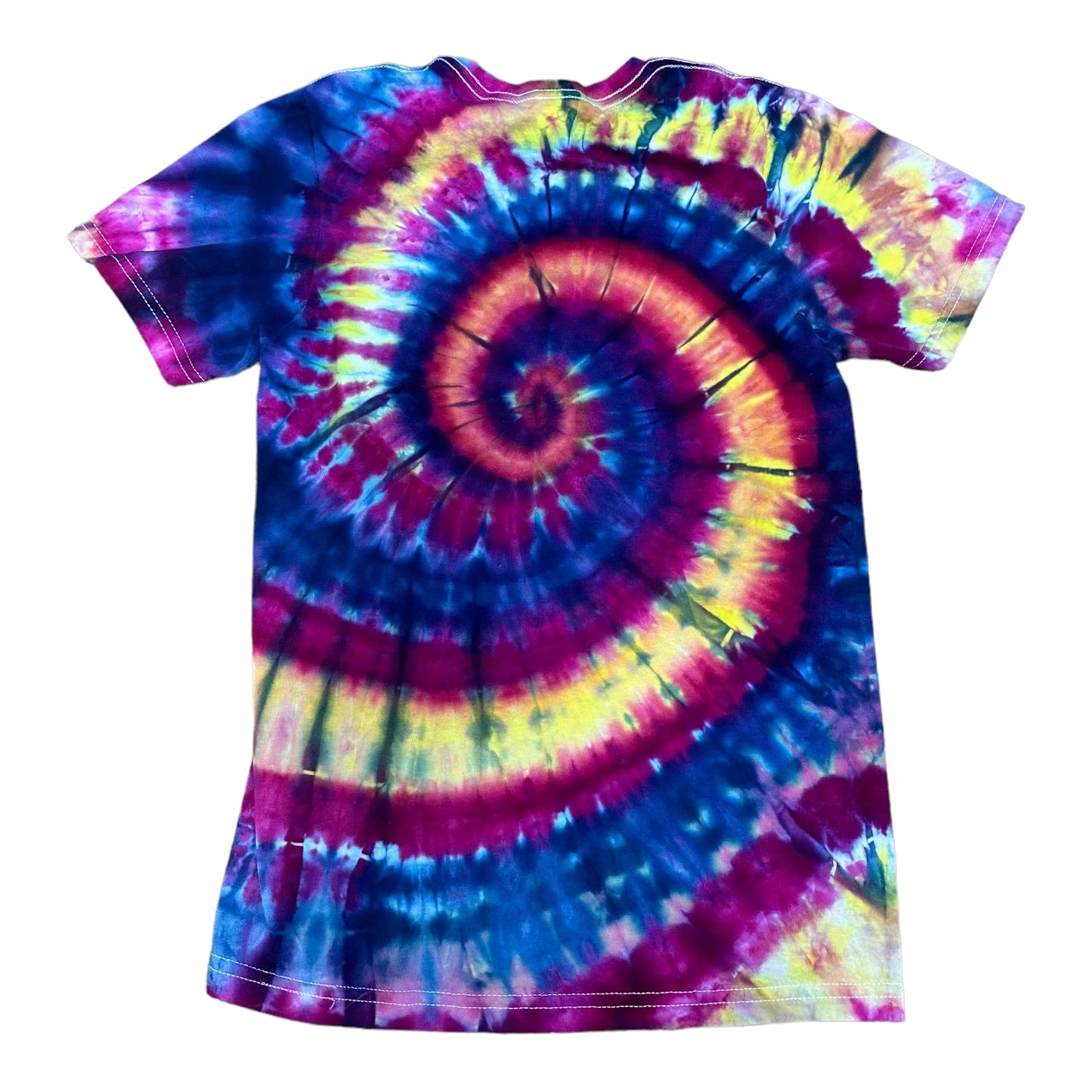 Adult XS Yellow Indigo and Purple Spiral Ice Dye Tie Dye Shirt