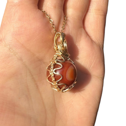 Sterling Silver | 14KT Gold Filled Wire Wrapped Carnelian Crystal Fidget Bezel Pendant