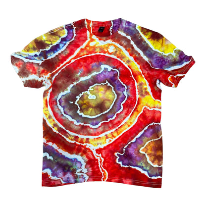 Adult Medium Red Purple Blue and Yellow Geode Ice Dye Tie Dye Shirt