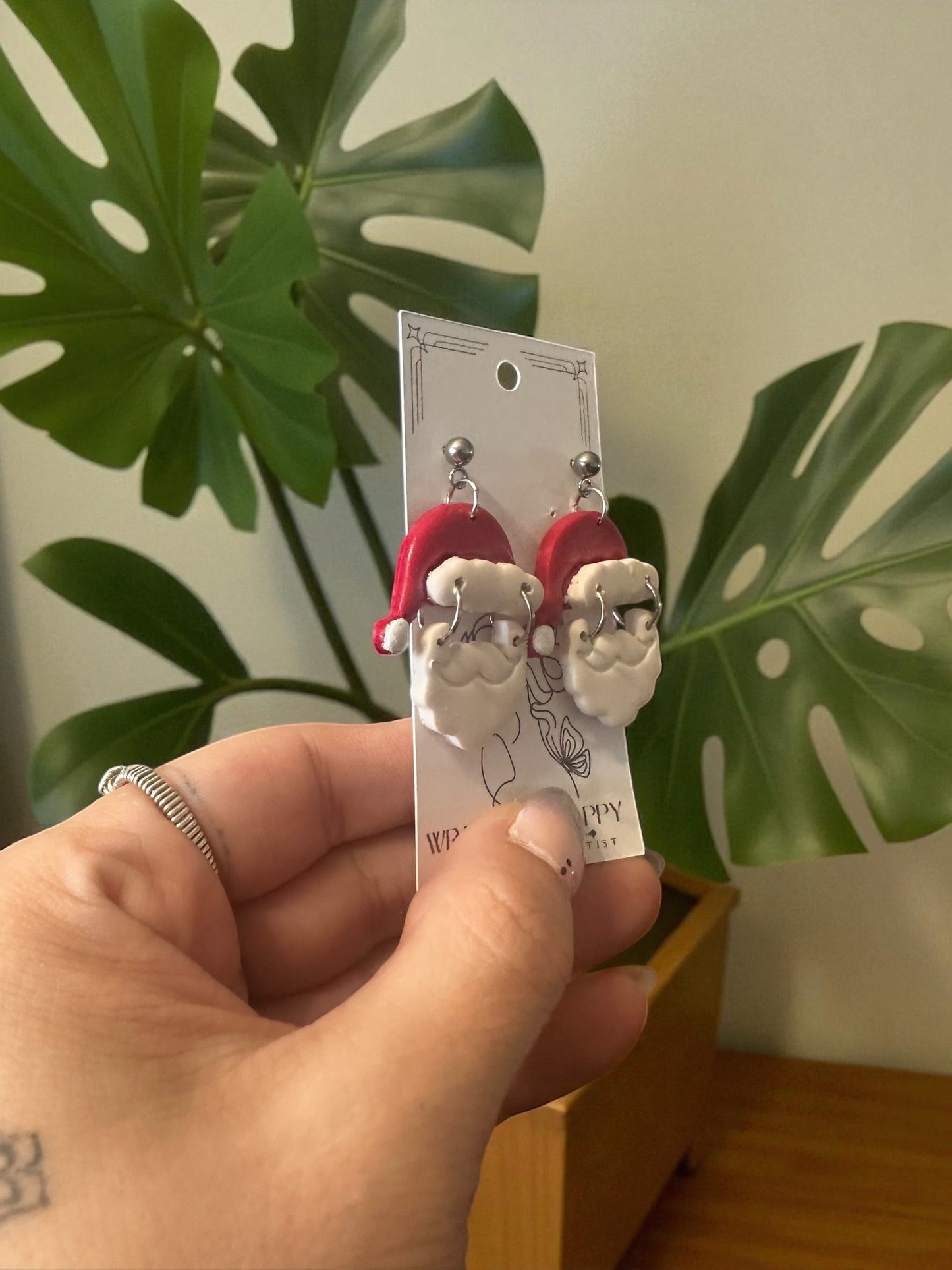 Hypoallergenic Clay Santa Dangle Clay Earrings