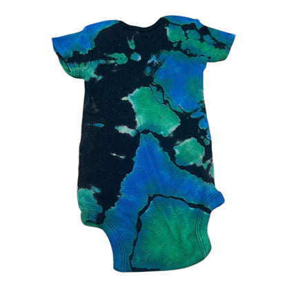 Infant 12 Months Black Blue and Green Reverse Geode Ice Dye Tie Dye Onesie