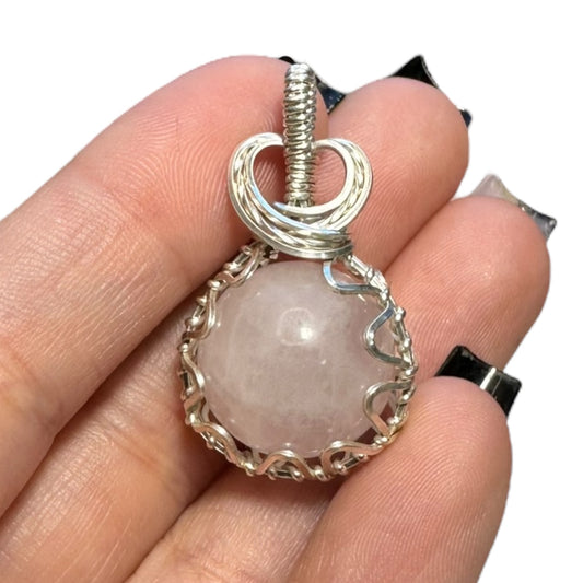 Sterling Silver | 14KT Gold Filled Wire Wrapped Rose Quartz Crystal Fidget Bezel Pendant