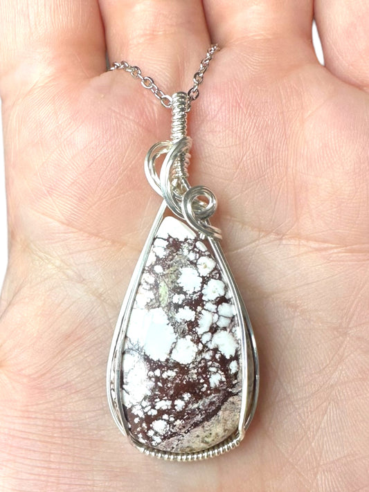 Sterling Silver Wire Wrapped Wild Horse Jasper Crystal Bezel Pendant