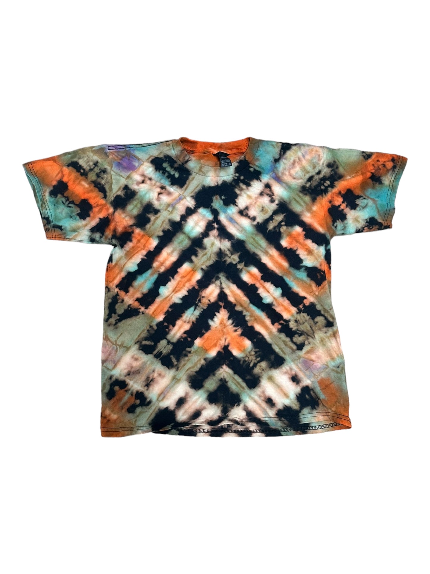 Youth XL Orange Blue and Green V Arrow Reverse Tie Dye Shirt