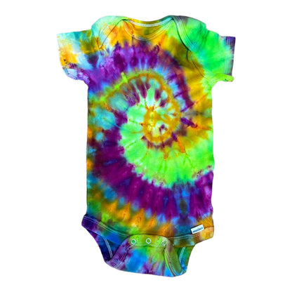 Infant 18 Months Green Purple Blue and Golden Yellow Ice Dye Tie Dye Onesie