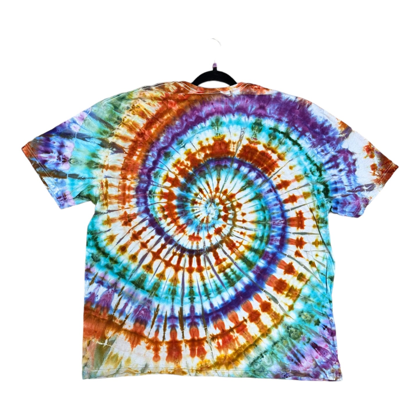 Adult 2XL Purple Blue Teal and Burnt Red Spiral Ice Dye Tie Dye Shirt