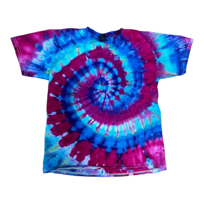 Youth Medium Purple Green and Blue Spiral Ice Dye Tie Dye Shirt