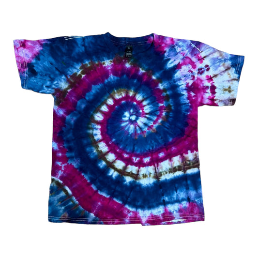 Youth Large Blue Brown and Purple Spiral Ice Dye Tie Dye Shirt