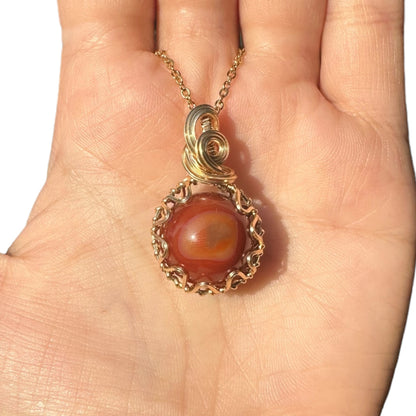 Sterling Silver | 14KT Gold Filled Wire Wrapped Carnelian Crystal Fidget Bezel Pendant