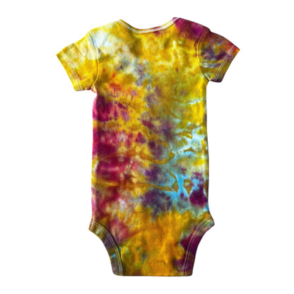 Infant 6-9 Months Red Yellow Blue and Green Scrunch Ice Dye Tie Dye Onesie