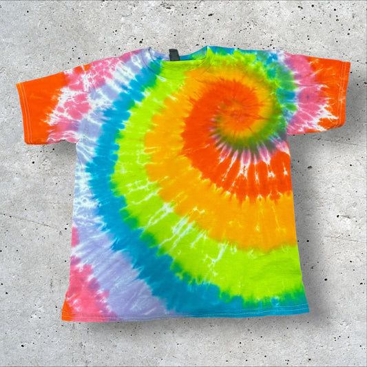 Youth Large Neon Rainbow Spiral Tie Dye Shirt