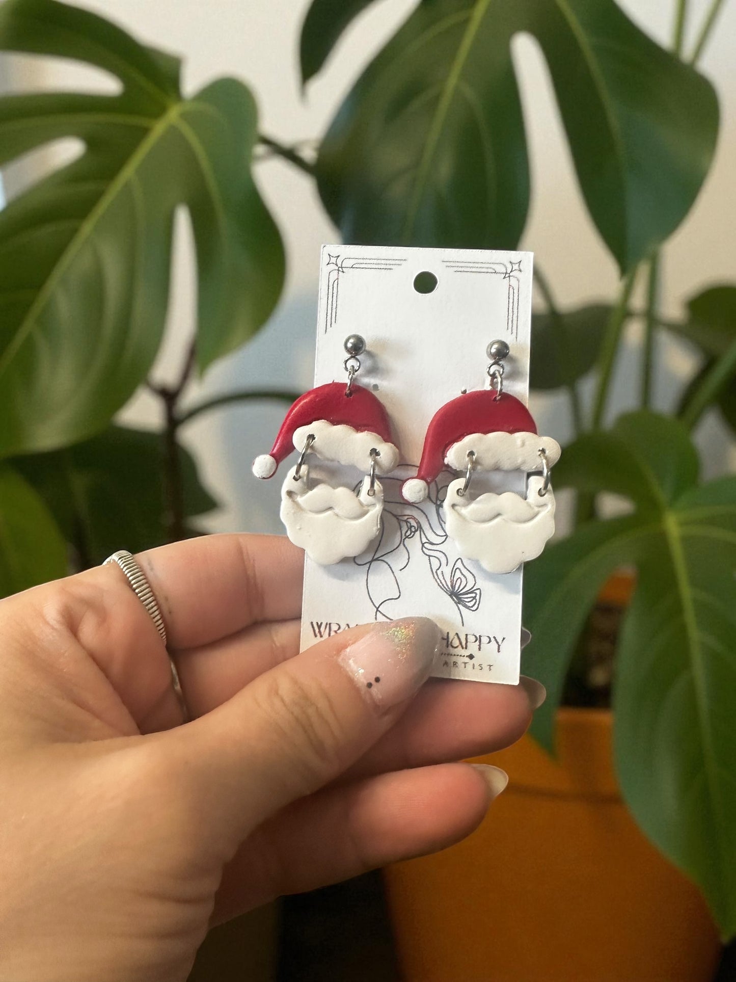 Hypoallergenic Clay Santa Dangle Clay Earrings