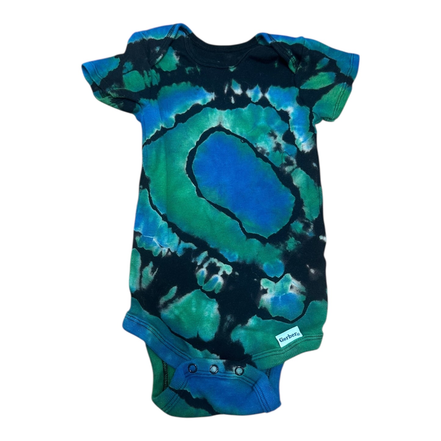 Infant 12 Months Black Blue and Green Reverse Geode Ice Dye Tie Dye Onesie