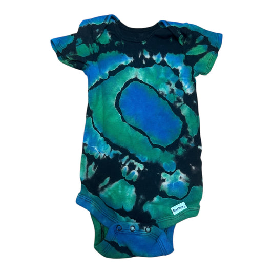 Infant 12 Months Black Blue and Green Reverse Geode Ice Dye Tie Dye Onesie